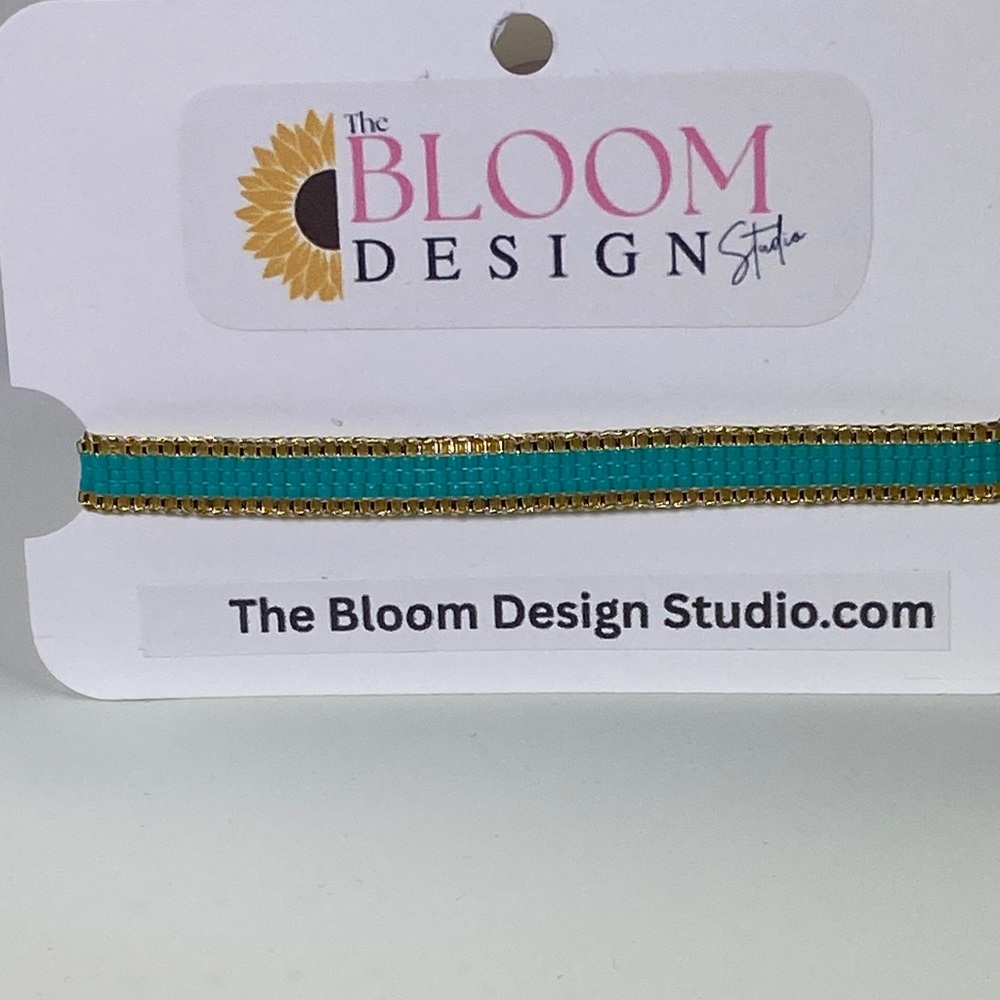 Teal and Gold  loom-beaded bracelet Miyuki Delica seed beads - Picture 7 of 9